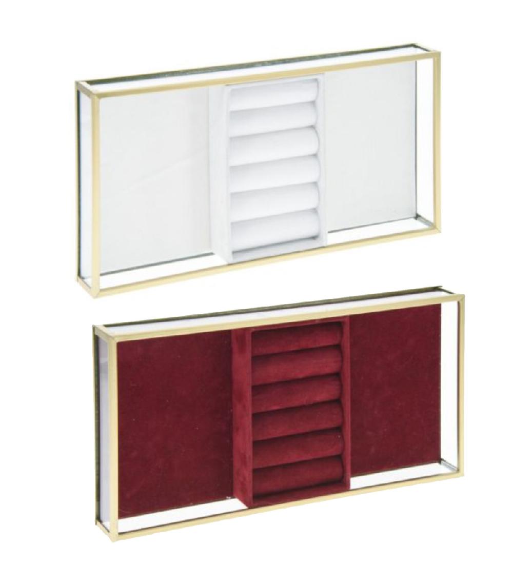 wadiga Set de 2 présentoirs à bijoux en métal doré et verre 26x13cm