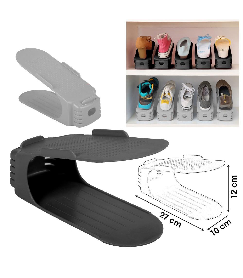Wadiga Set De 2 Range-chaussures En Plastique Noir Et Gris Pour Intérieur De Placard
