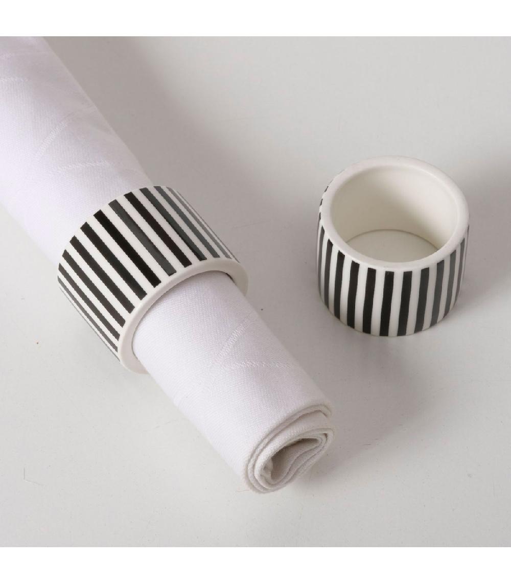 Wadiga Set De 2 Ronds De Serviette En Céramique Blanche Et Noire 5x5x4cm