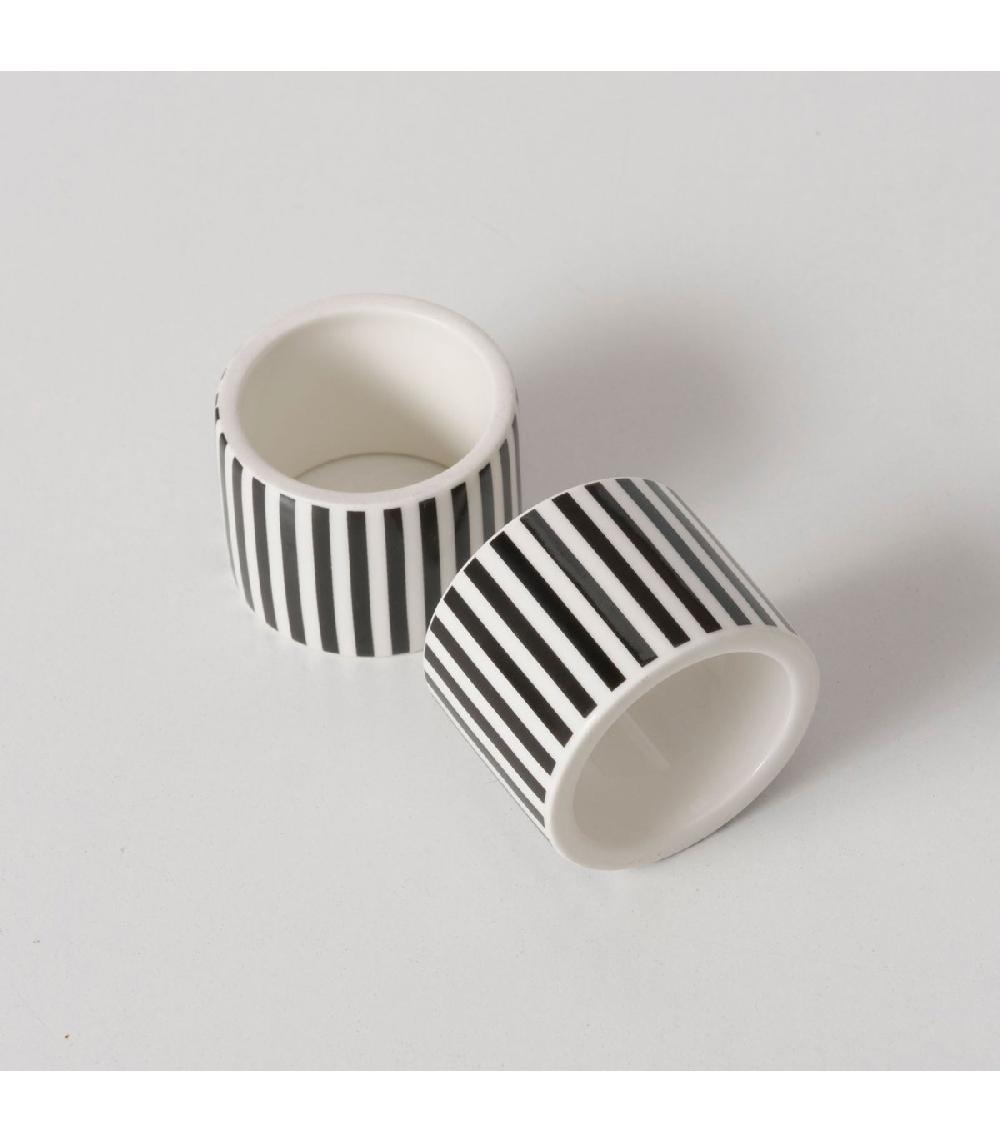 Wadiga Set De 2 Ronds De Serviette En Céramique Blanche Et Noire 5x5x4cm