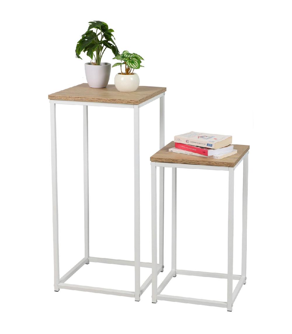 Wadiga Set De 2 Sellettes En Bois Et Métal Blanc 34x34x74cm