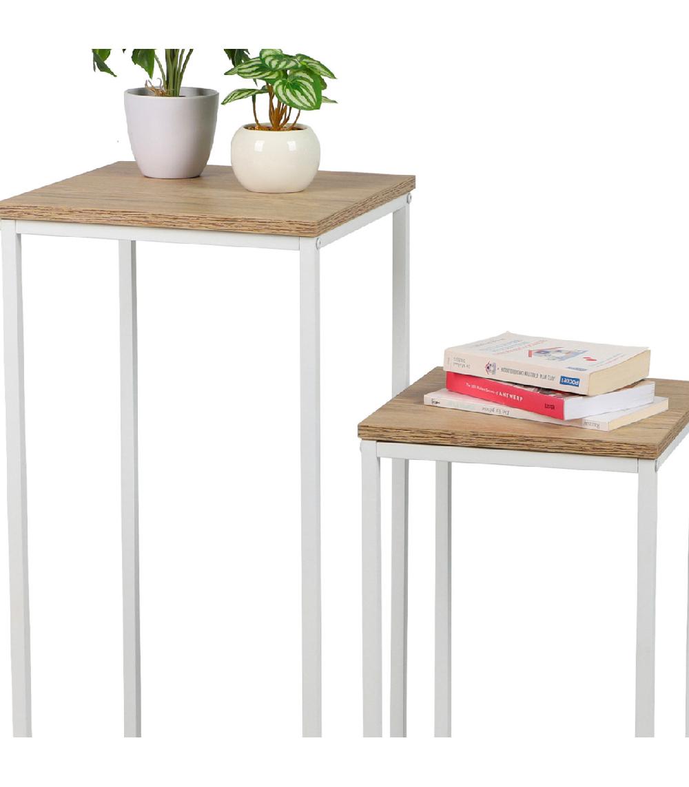 Wadiga Set De 2 Sellettes En Bois Et Métal Blanc 34x34x74cm