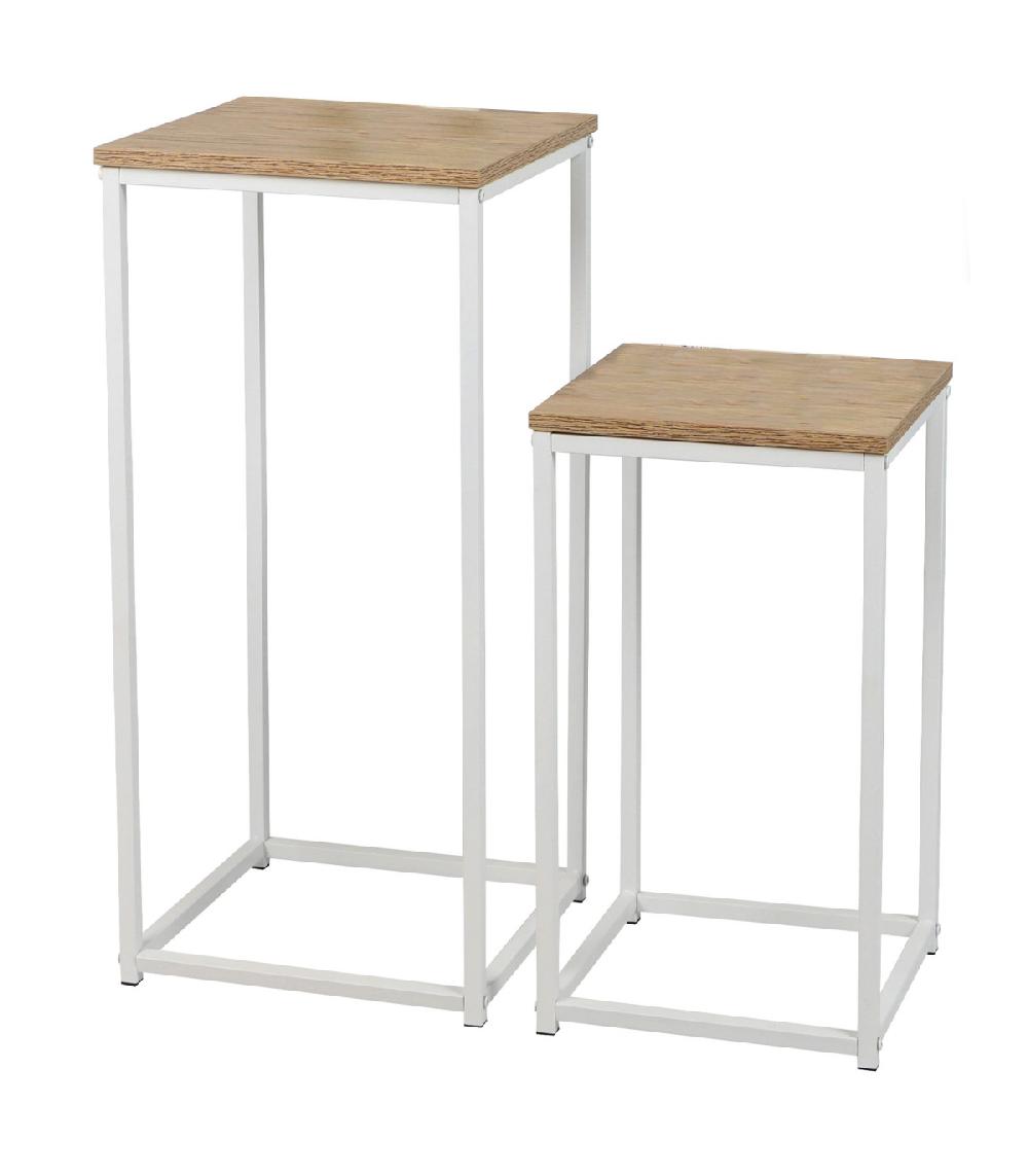 wadiga Set de 2 sellettes en bois et métal blanc 34x34x74cm
