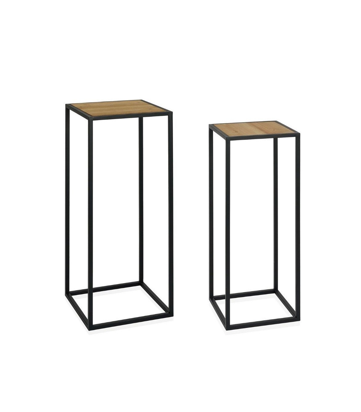 Wadiga Set De 2 Sellettes En Métal Noir Et Bois - Hauteur 70cm