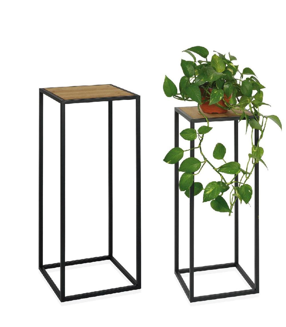 wadiga Set de 2 Sellettes en Métal Noir et Bois - Hauteur 70cm