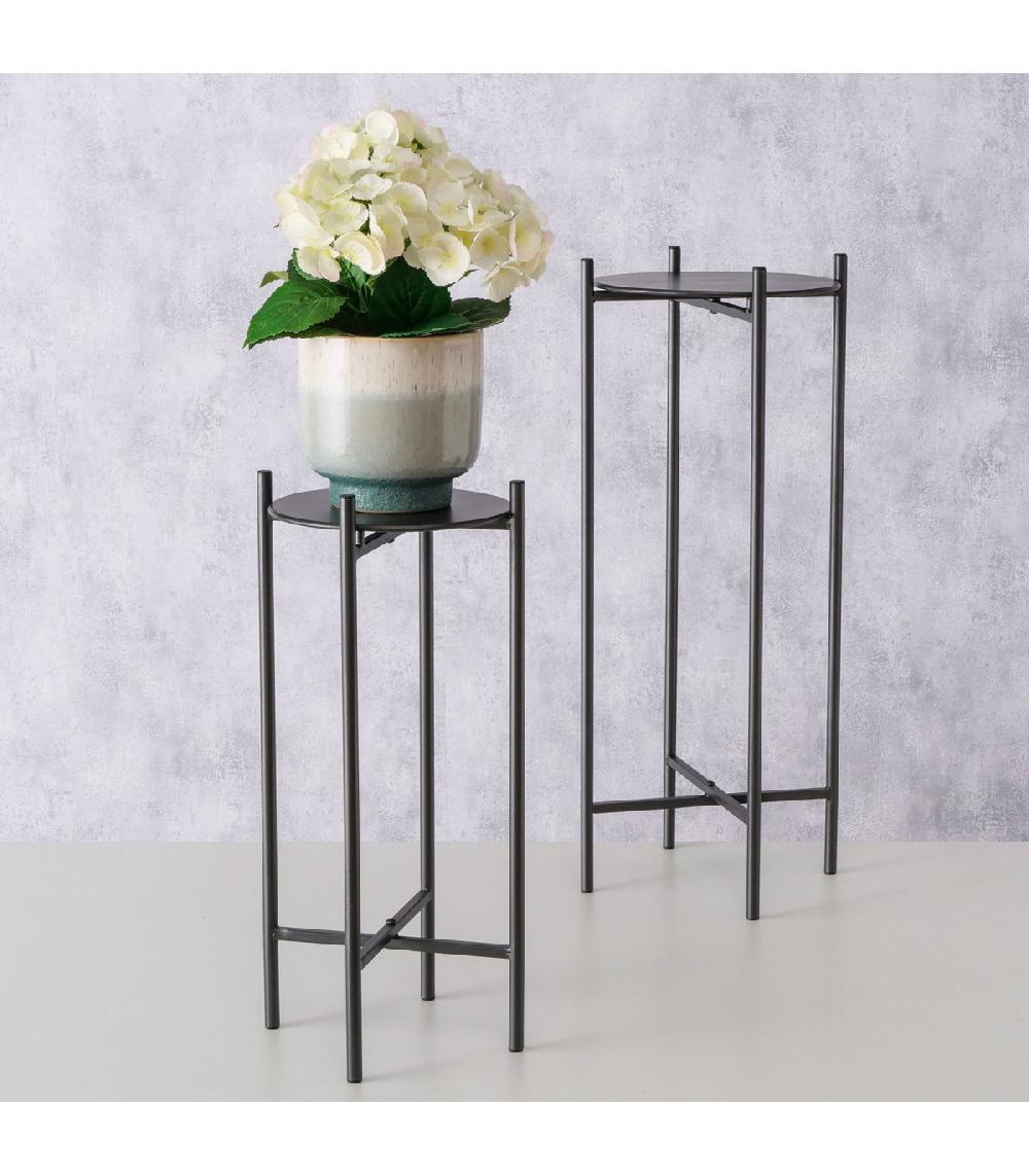 Wadiga Set De 2 Sellettes Rondes En Métal Noir - Hauteur 50/65cm
