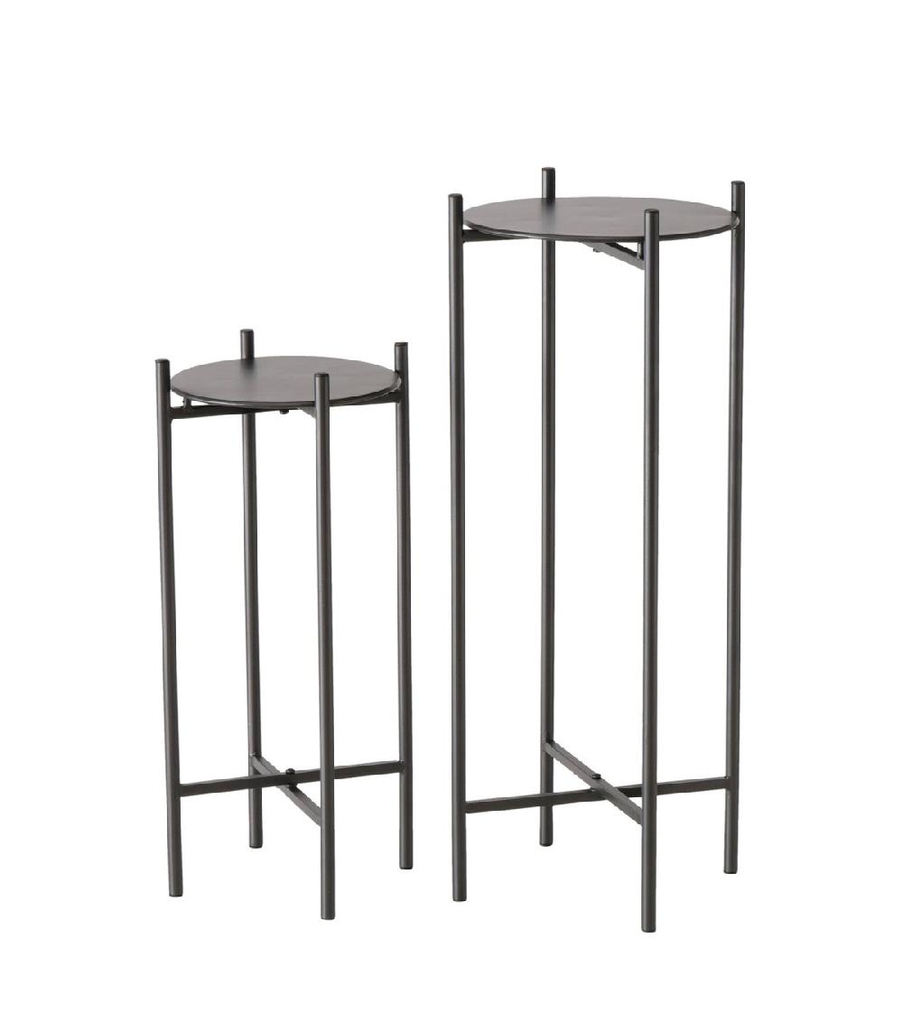 wadiga Set de 2 sellettes rondes en métal noir - Hauteur 50/65cm