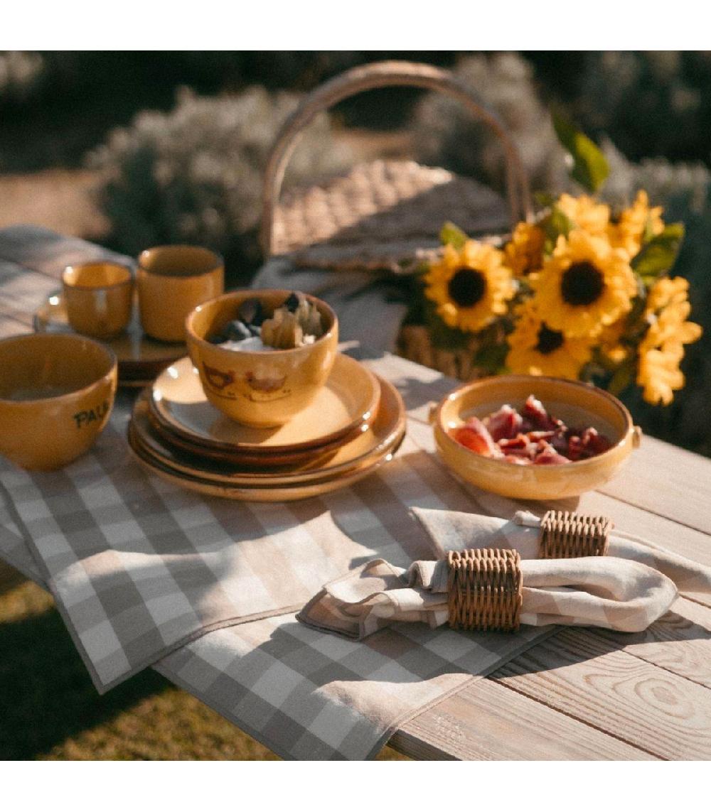 Wadiga Set De 2 Serviettes De Table Vichy Beige Lin Et Coton 40x40cm