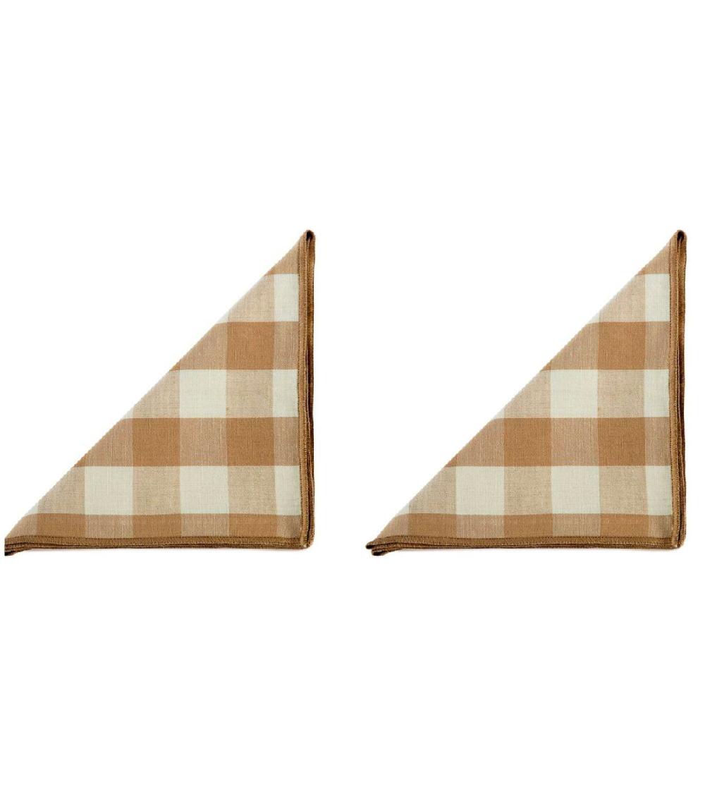 wadiga Set de 2 serviettes de table vichy beige lin et coton 40x40cm