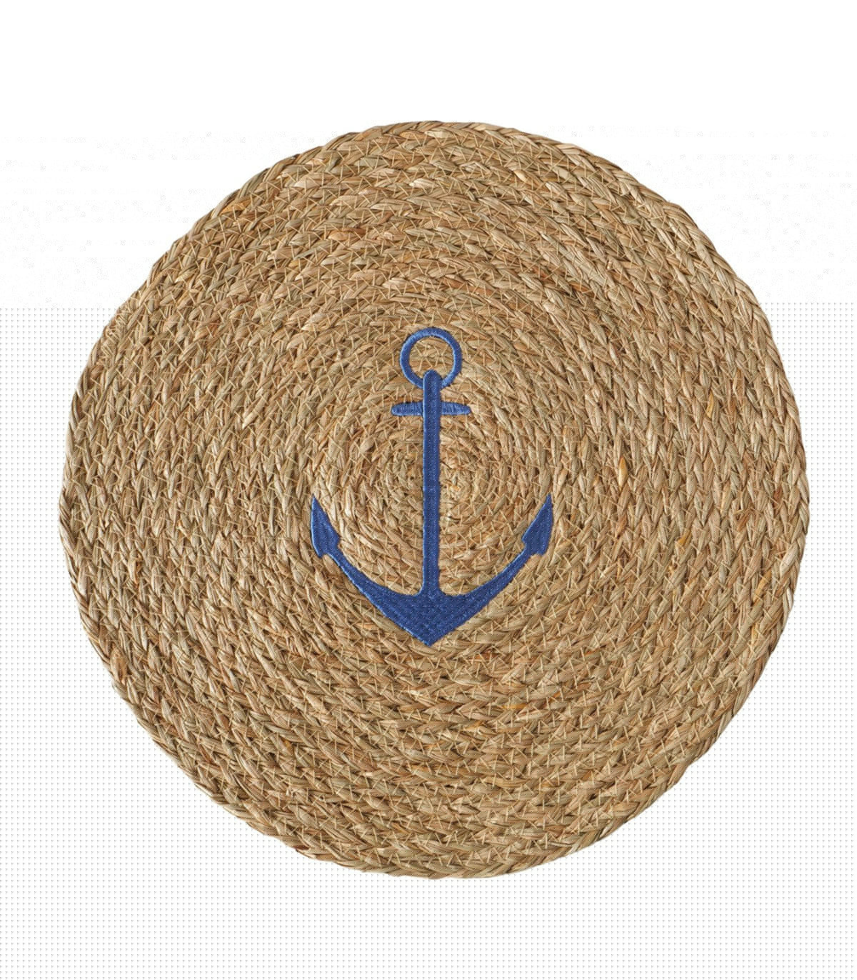 Wadiga Set De 2 Sets De Table En Jute Tressé Ancres Bleu Et Blanc 38cm