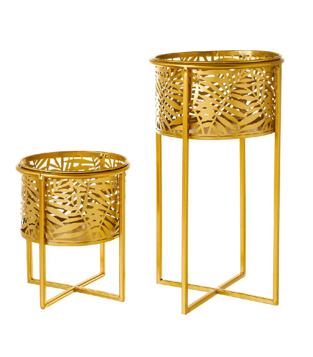 wadiga Set de 2 supports pots plante en métal doré - 21.5x21.5x40.5cm