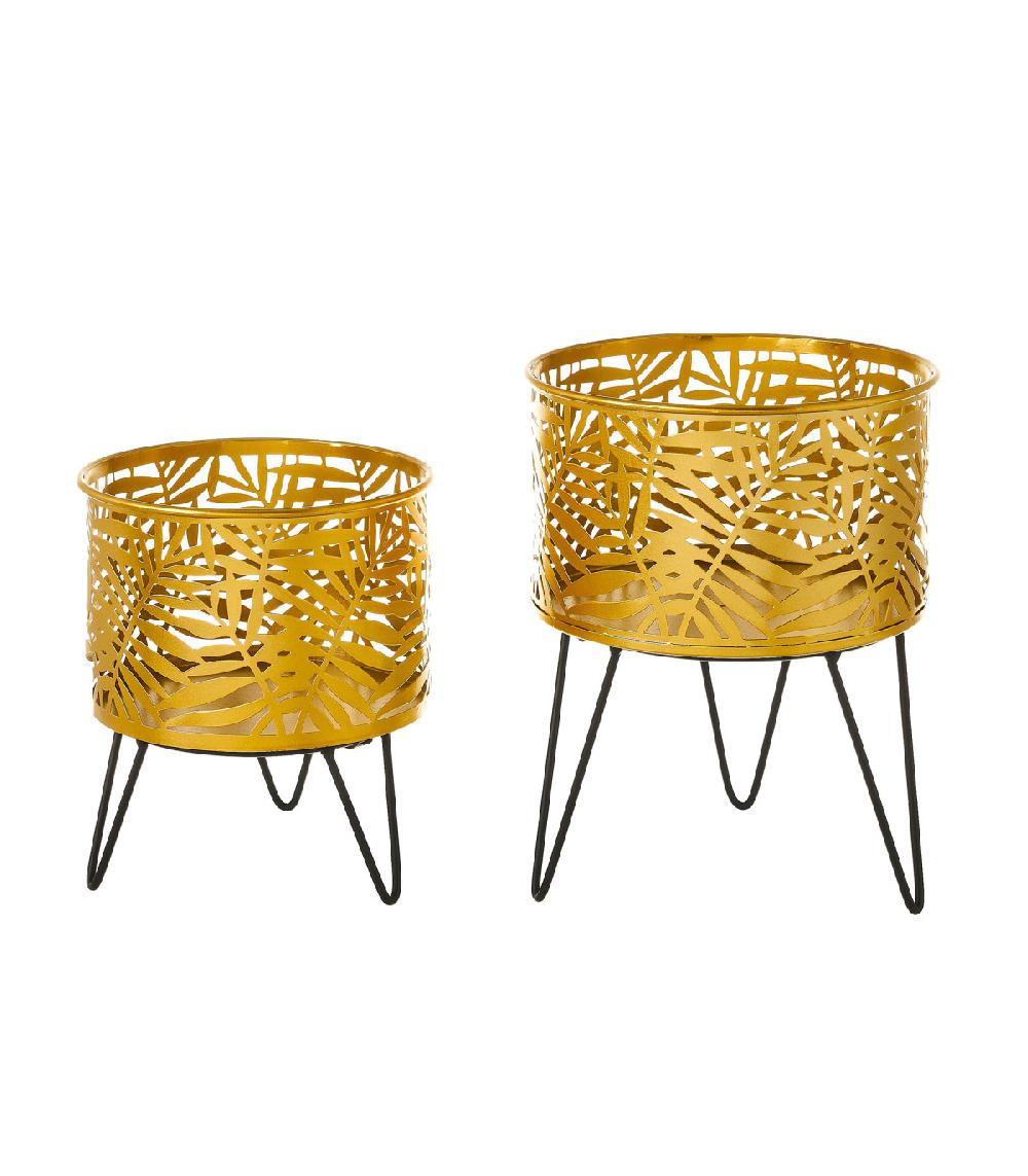 wadiga Set de 2 supports pots plante en métal doré et noir - 20.5x20.5x29.5cm
