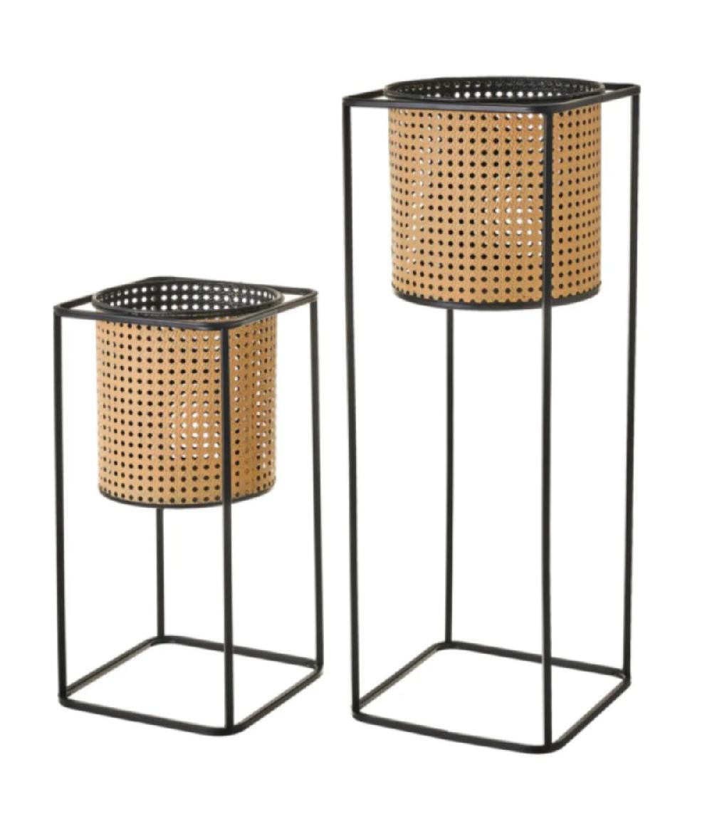 wadiga Set de 2 supports pots plante en métal façon cannage - 25.8x25.8x69.5cm