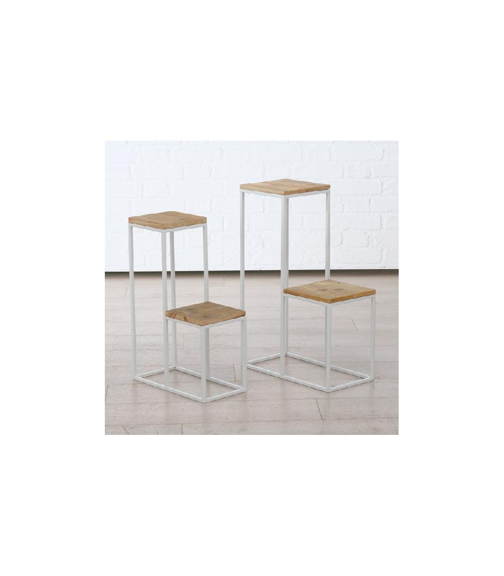 Wadiga Set De 2 Supports Pots Plantes Étagés En Métal Blanc Et Bois