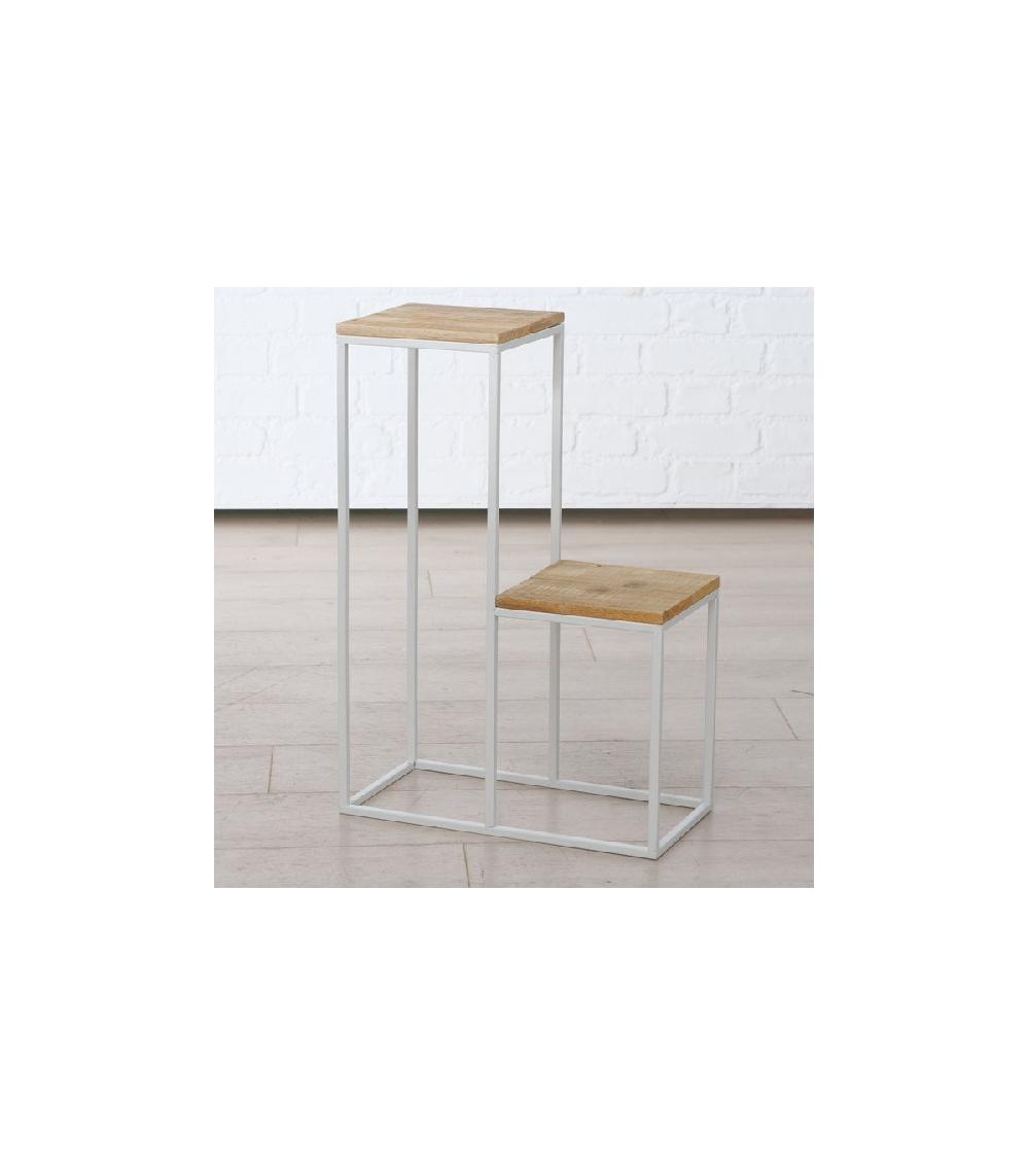 Wadiga Set De 2 Supports Pots Plantes Étagés En Métal Blanc Et Bois