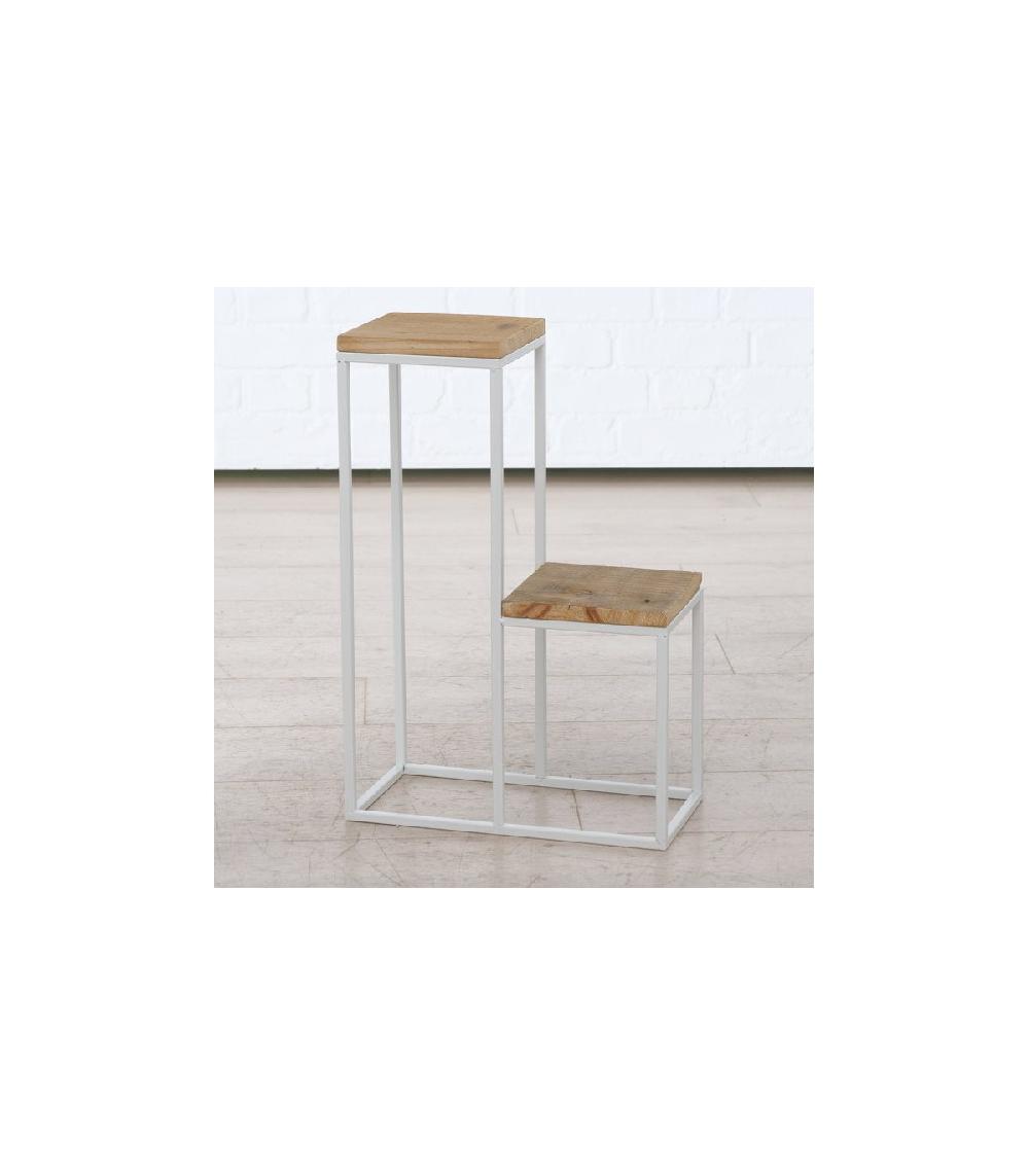 Wadiga Set De 2 Supports Pots Plantes Étagés En Métal Blanc Et Bois