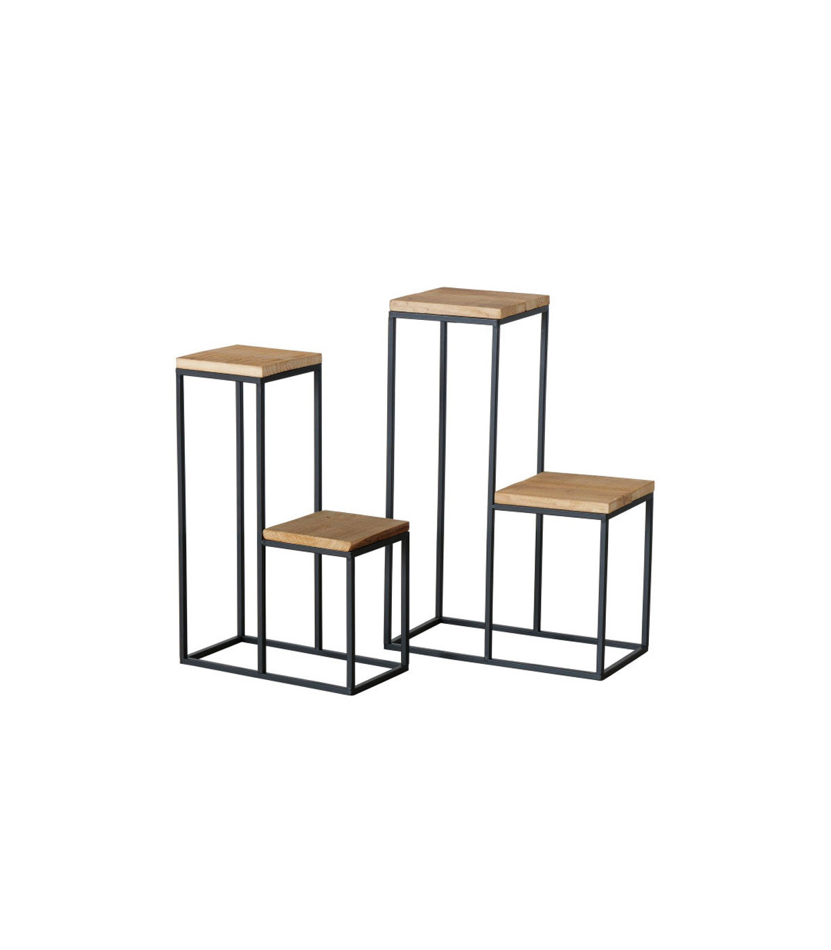 wadiga Set de 2 supports pots plantes étagés en métal noir et bois