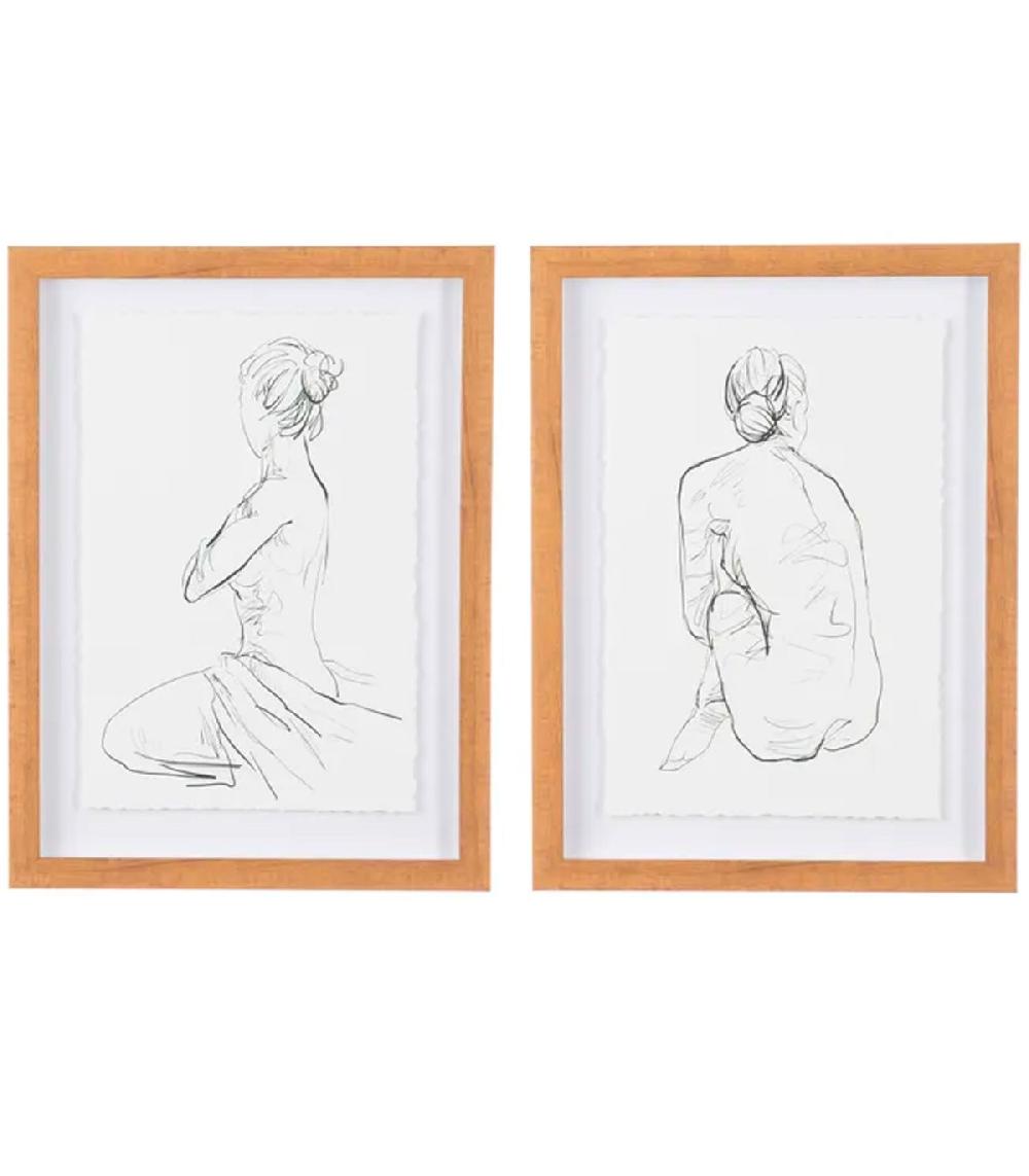 wadiga Set de 2 tableaux croquis femmes 30x2.5x40cm