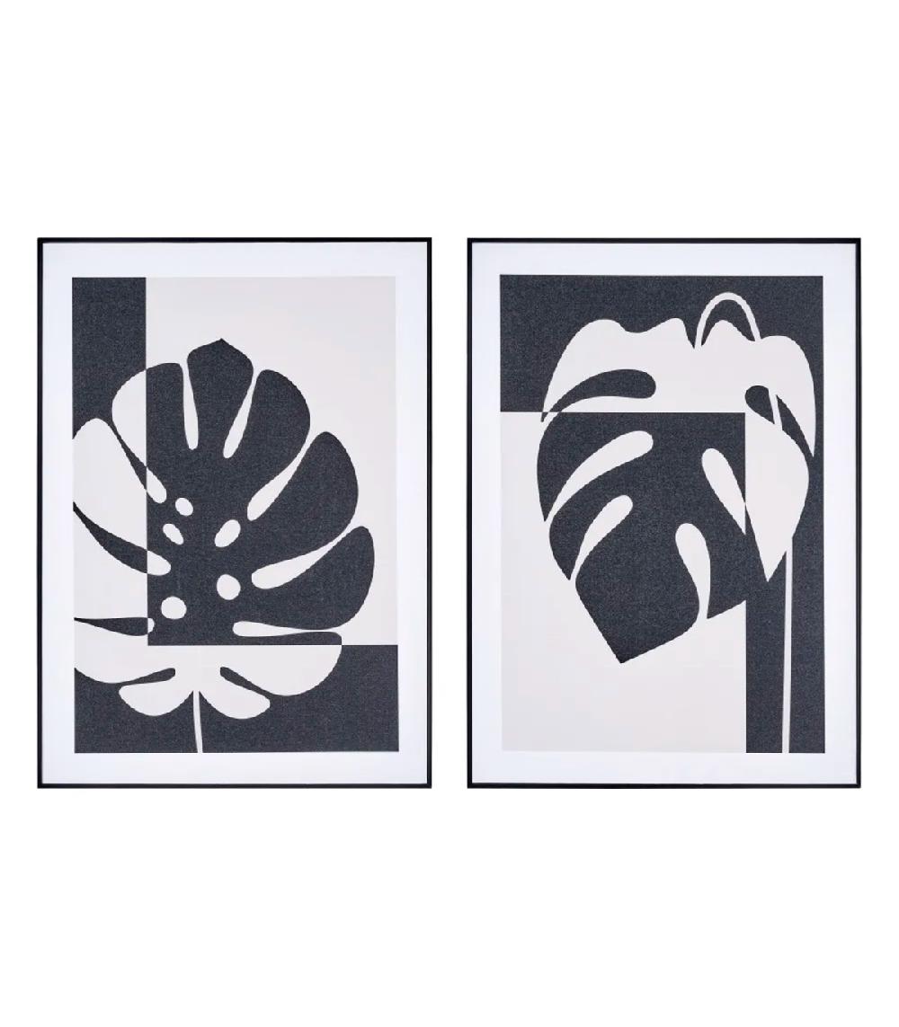 wadiga Set de 2 tableaux décoratifs dessins sur coton noir et blanc 51.5x2.5x71.5cm