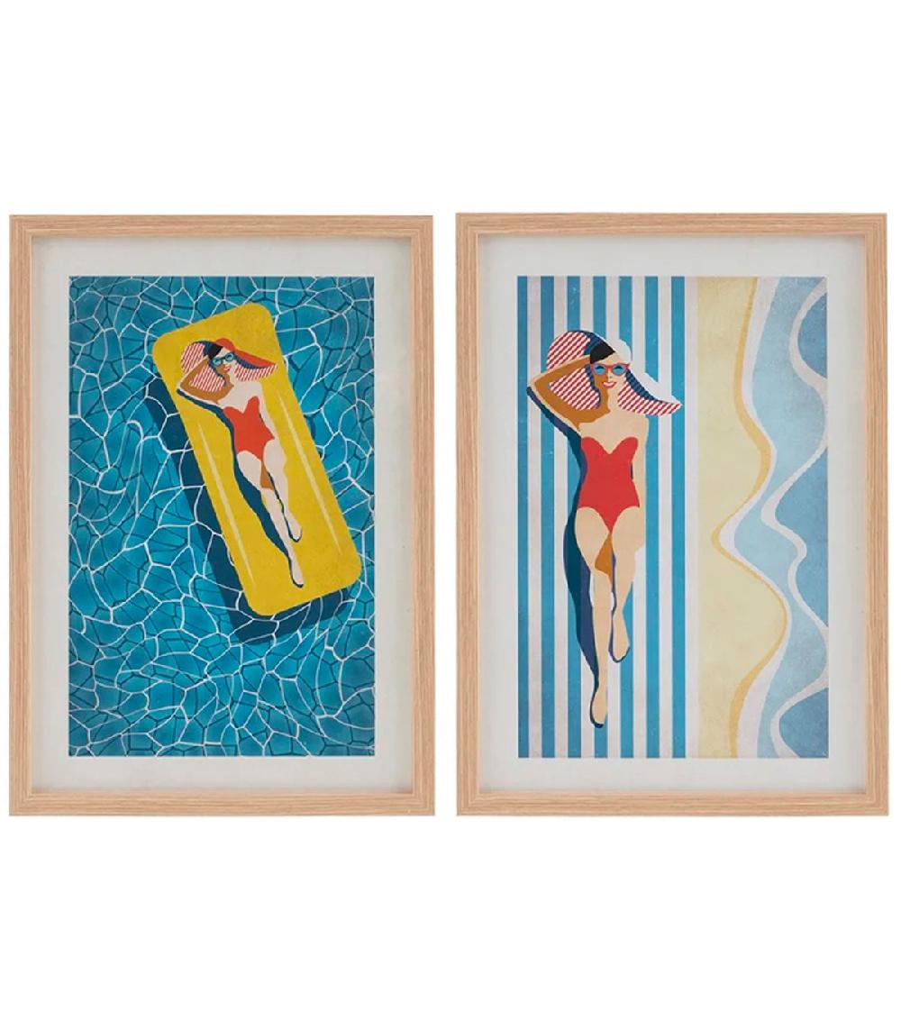 wadiga Set de 2 tableaux imprimés filles bord de mer 49x2x69cm