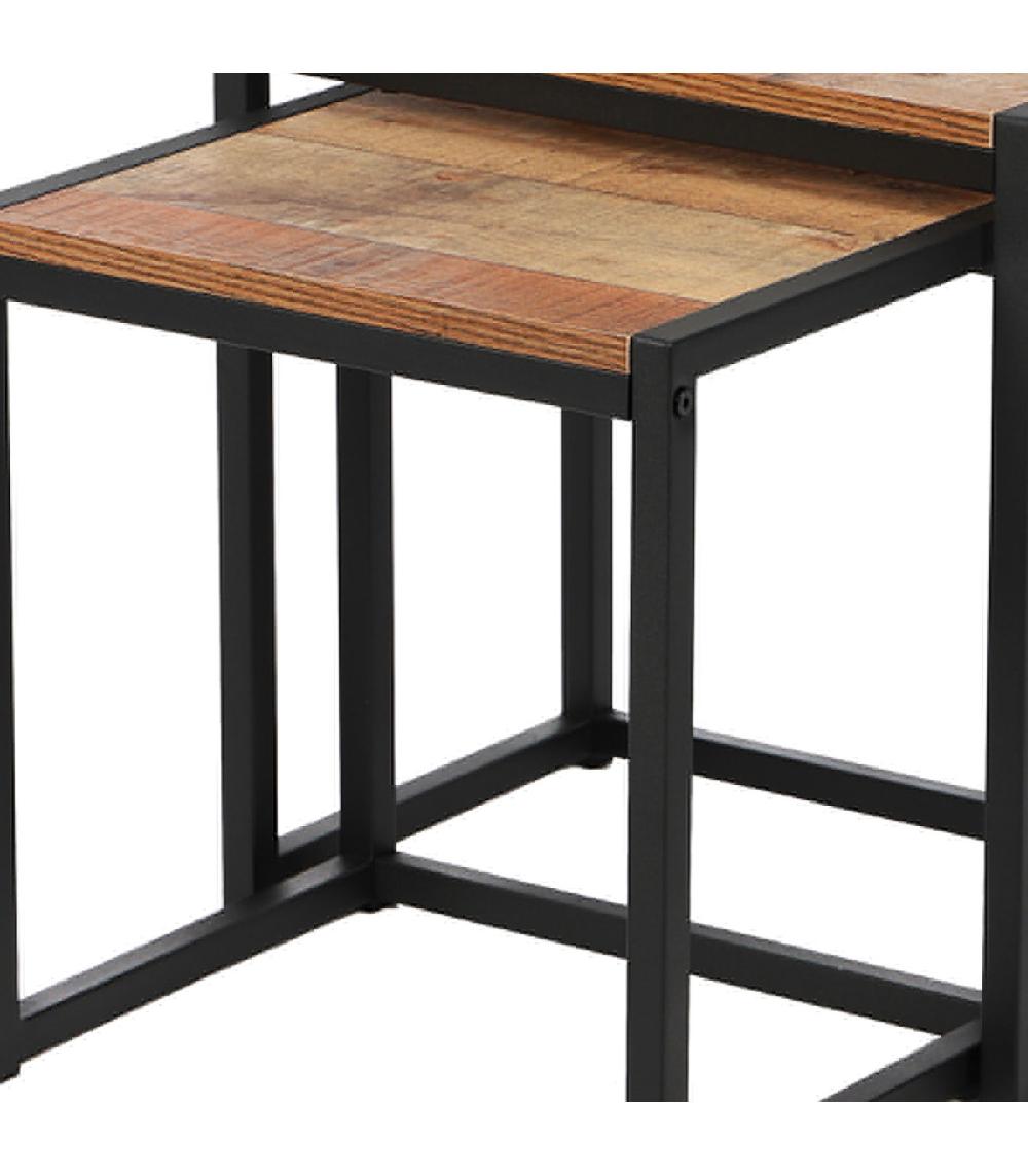 Wadiga Set De 2 Tables Basses D'Appoint Gigognes En Bois Et Métal Noir