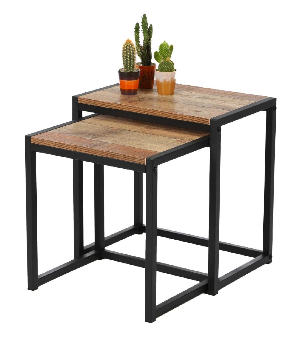 Wadiga Set De 2 Tables Basses D'Appoint Gigognes En Bois Et Métal Noir