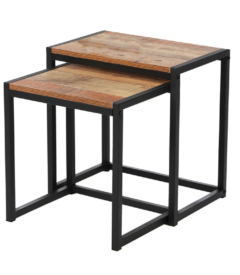wadiga Set de 2 Tables Basses d'Appoint Gigognes en Bois et Métal Noir