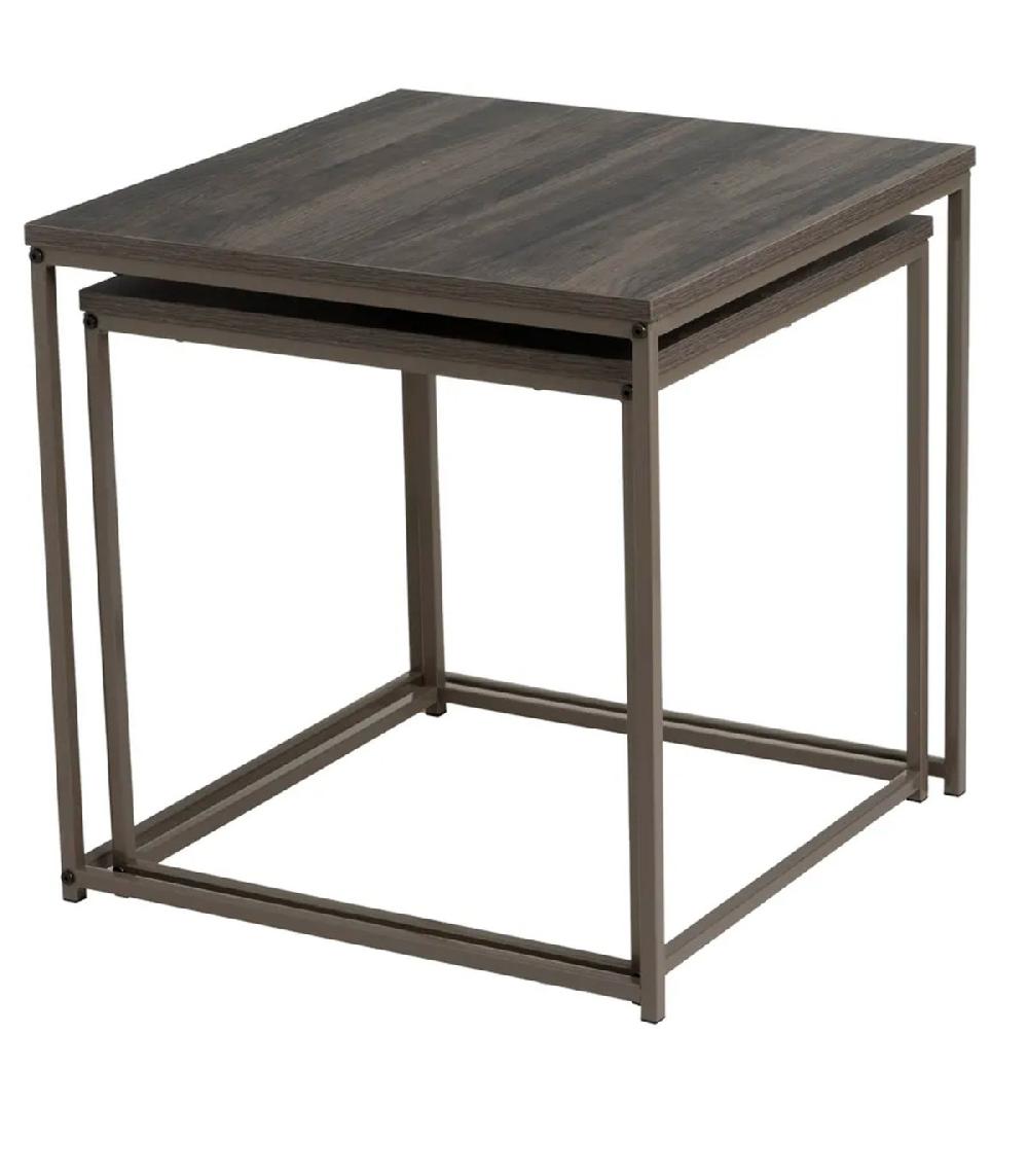 Wadiga Set De 2 Tables Basses Gigognes Bois Et Métal Gris 50x50x50cm