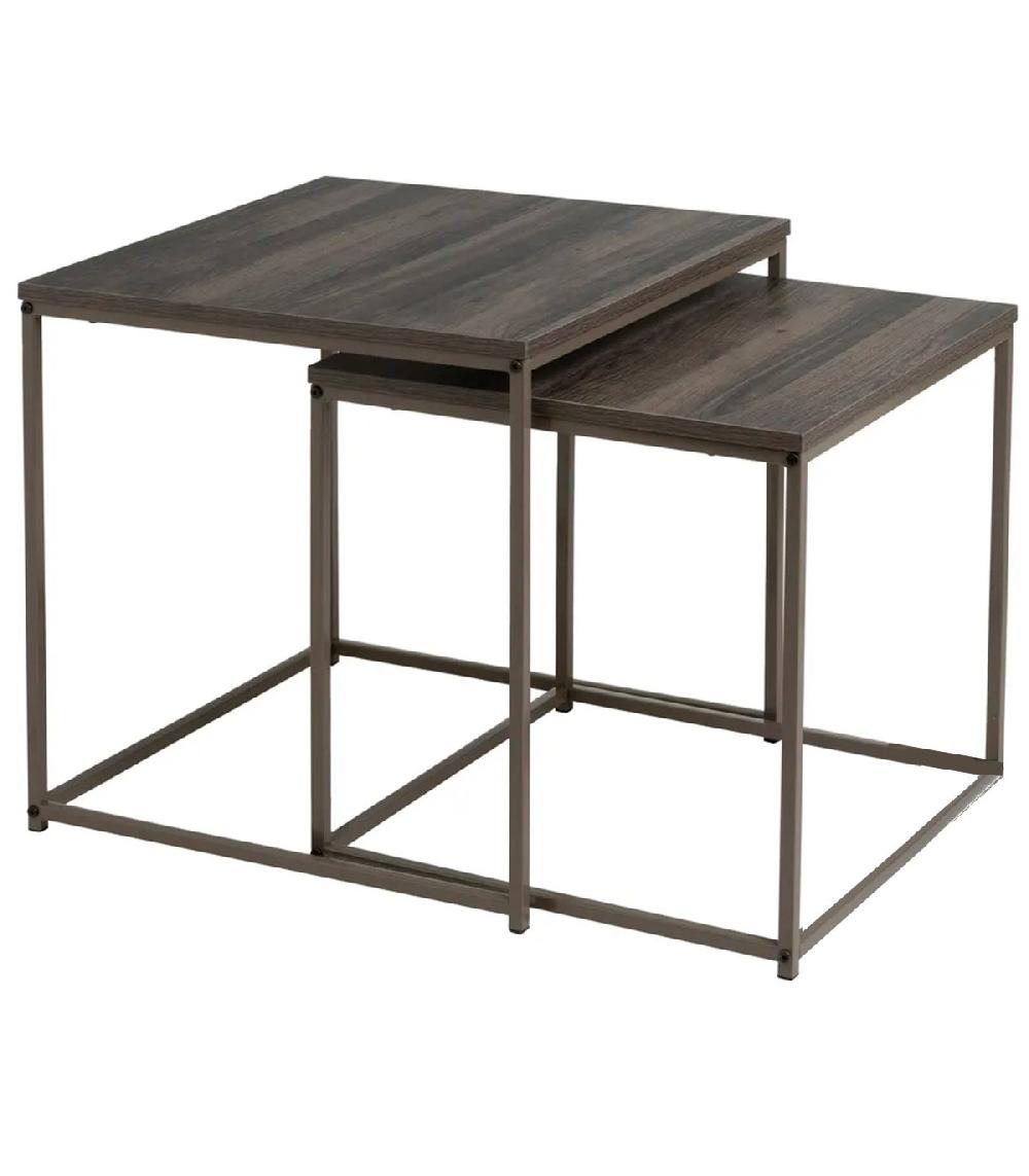 wadiga Set de 2 tables basses gigognes bois et métal gris 50x50x50cm