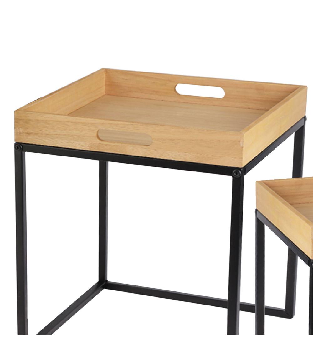 Wadiga Set De 2 Tables Basses Gigognes Bois Et Métal Noir 40x40x42cm