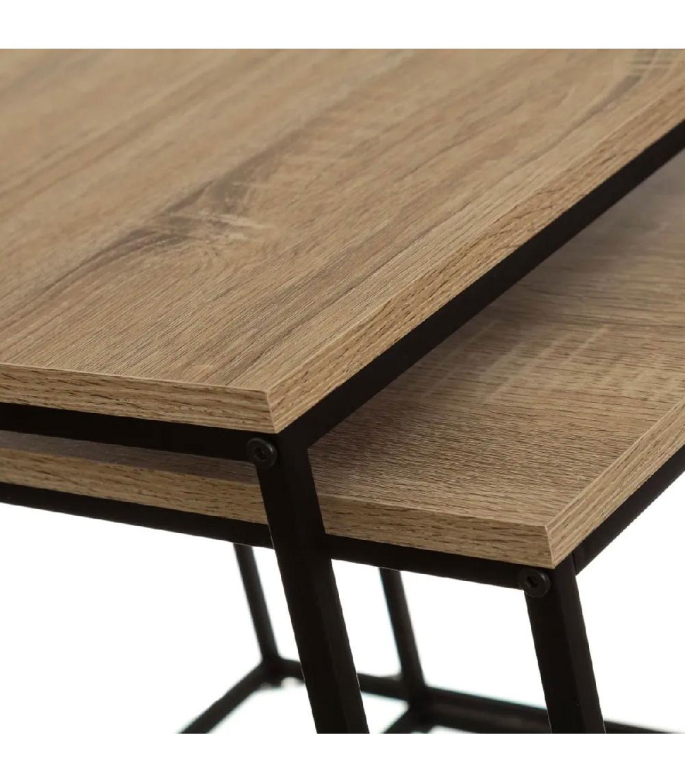 Wadiga Set De 2 Tables Basses Gigognes Bois Et Métal Noir 50x50x50cm
