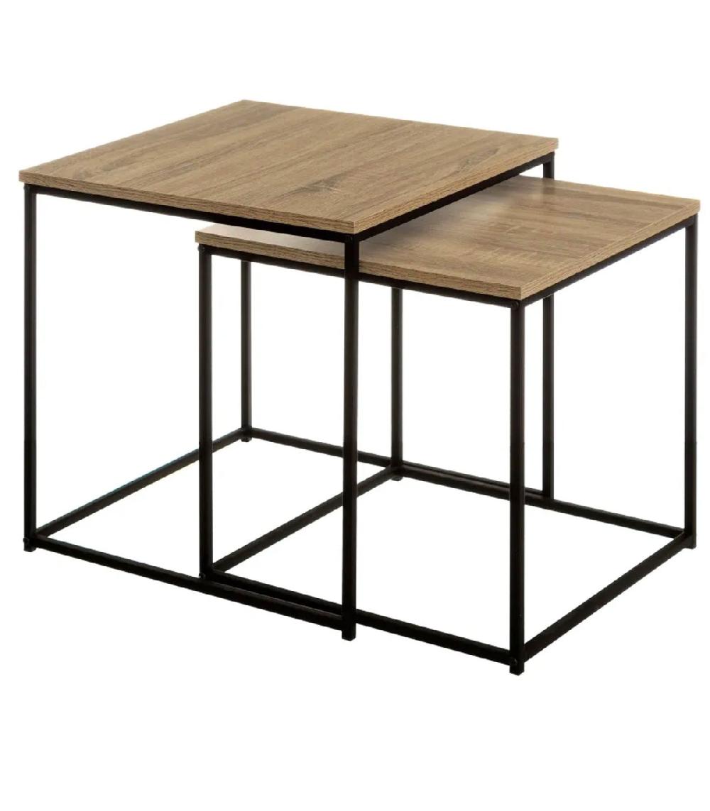 wadiga Set de 2 tables basses gigognes bois et métal noir 50x50x50cm