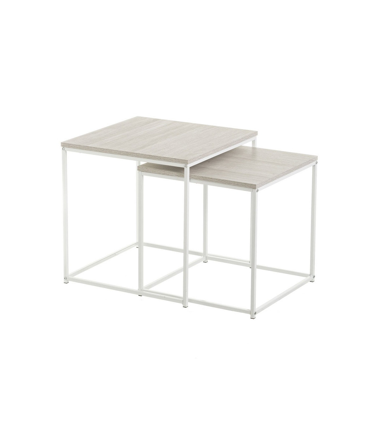 wadiga Set de 2 Tables Basses Gigognes Bois MDF Blanchi et Métal Blanc