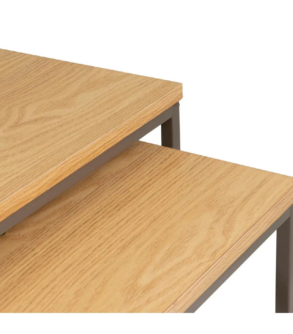 Wadiga Set De 2 Tables Basses Gigognes Couleur Bois Naturel Et Métal Gris 50x50x50cm