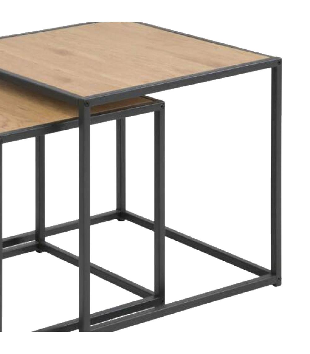 Wadiga Set De 2 Tables Basses Gigognes Effet Bois Et Métal Noir 34x34x37cm