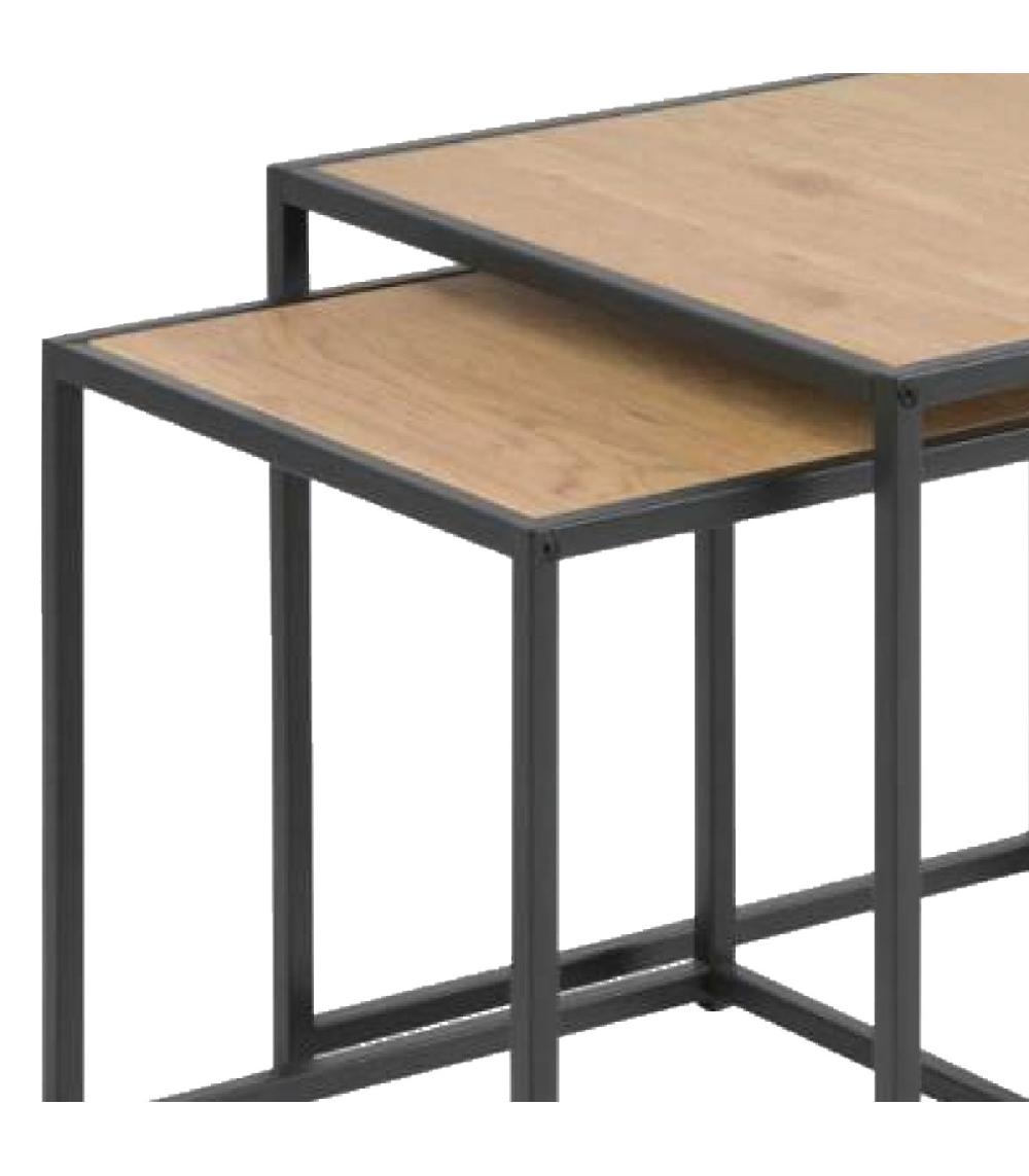 Wadiga Set De 2 Tables Basses Gigognes Effet Bois Et Métal Noir 34x34x37cm
