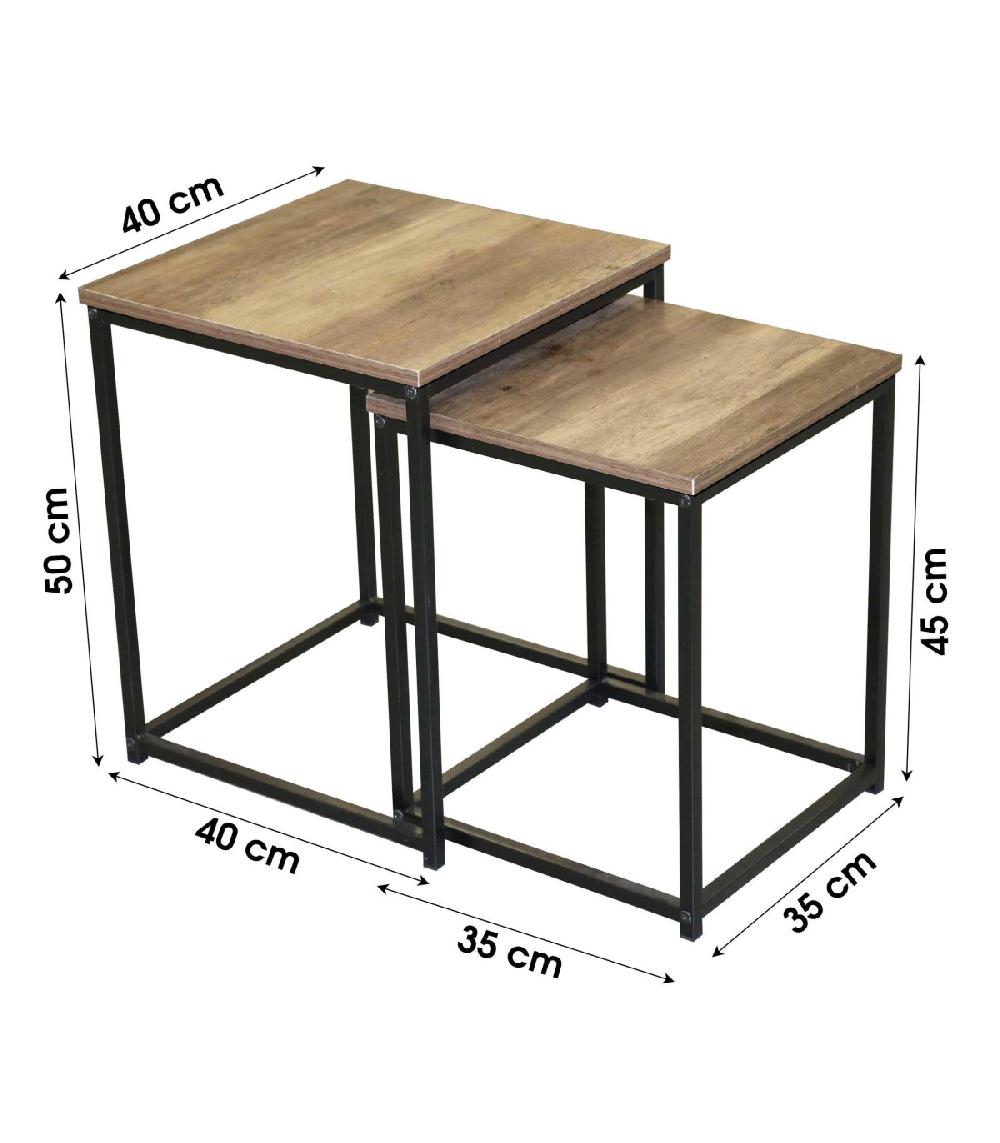 Wadiga Set De 2 Tables Basses Gigognes En Bois Et Métal Noir