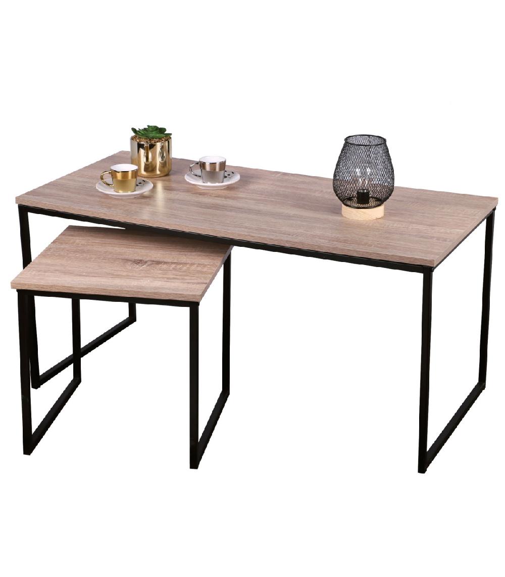 Wadiga Set De 2 Tables Basses Gigognes En Bois Et Métal Noir