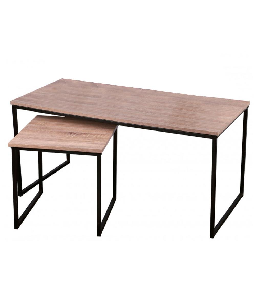 wadiga Set de 2 Tables Basses Gigognes en Bois et Métal Noir