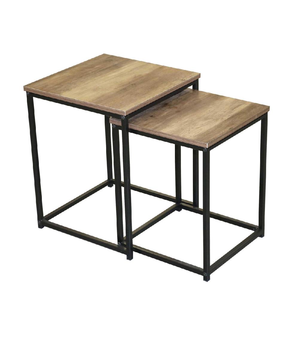 wadiga Set de 2 Tables Basses Gigognes en Bois et Métal Noir