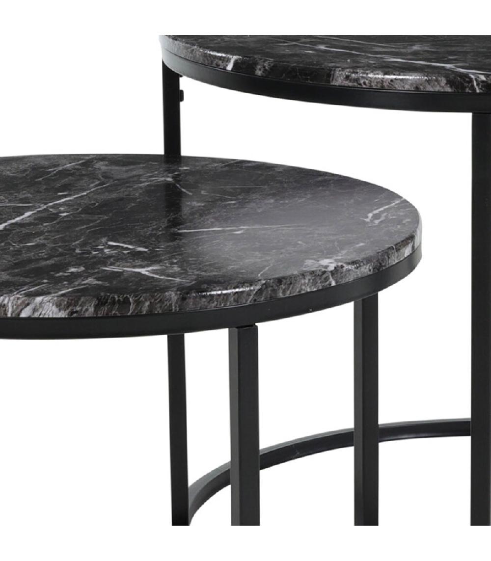 Wadiga Set De 2 Tables Basses Rondes Effet Marbre Noir