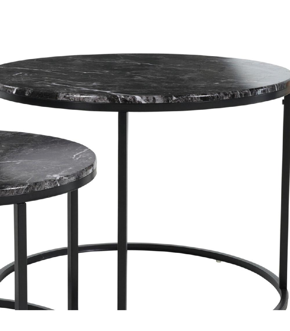Wadiga Set De 2 Tables Basses Rondes Effet Marbre Noir