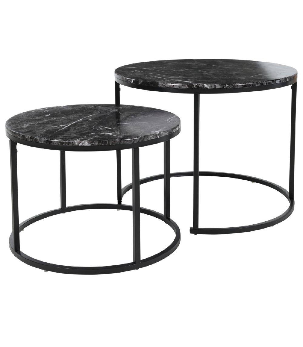 wadiga Set de 2 tables basses rondes effet marbre noir