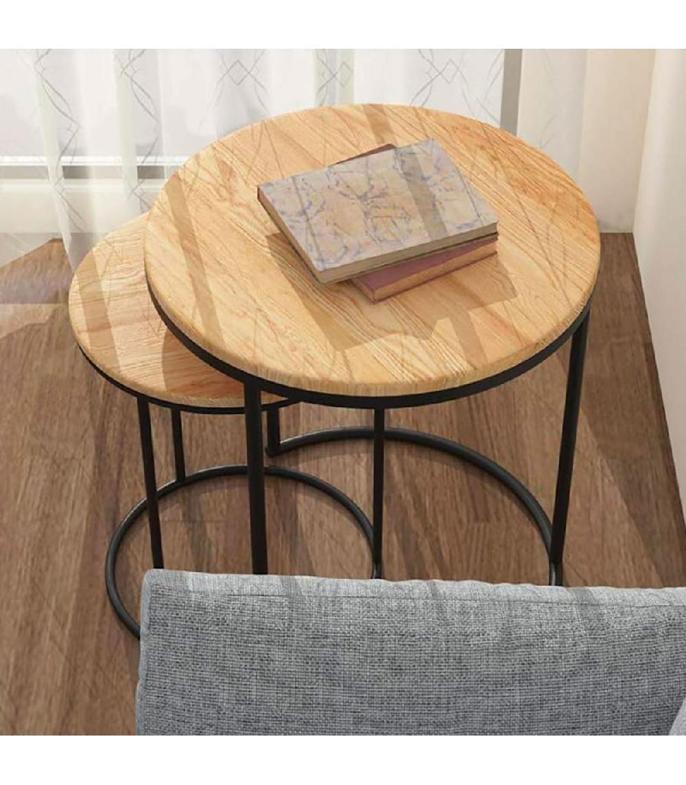 Wadiga Set De 2 Tables D'appoint Gigognes Bois Et Métal Noir 40x40x49cm