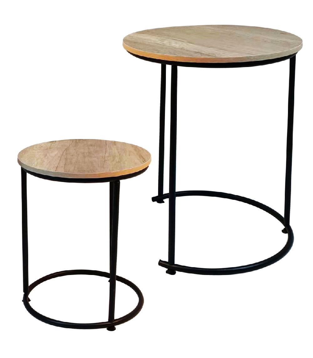 wadiga Set de 2 tables d'appoint gigognes bois et métal noir 40x40x49cm