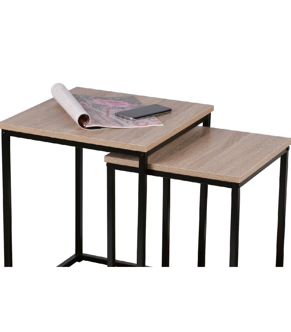 Wadiga Set De 2 Tables D'Appoint Gigognes En Bois Et Métal Noir - 40x40x50cm