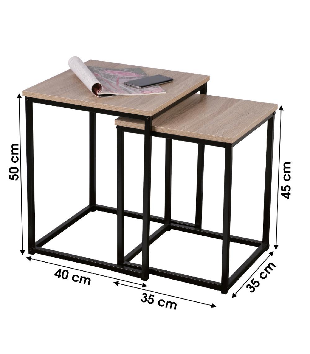 Wadiga Set De 2 Tables D'Appoint Gigognes En Bois Et Métal Noir - 40x40x50cm