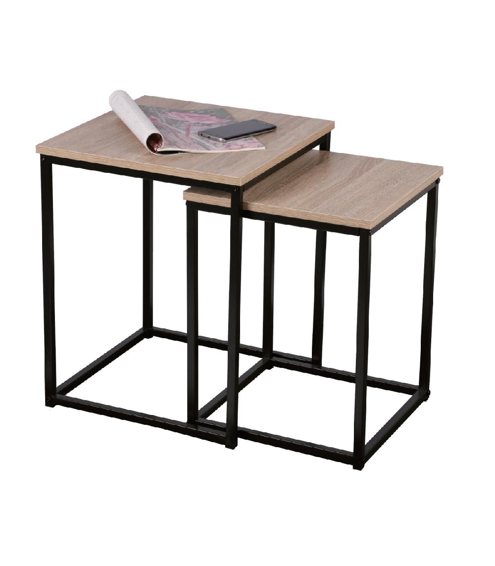 wadiga Set de 2 Tables d'Appoint Gigognes en Bois et Métal Noir - 40x40x50cm