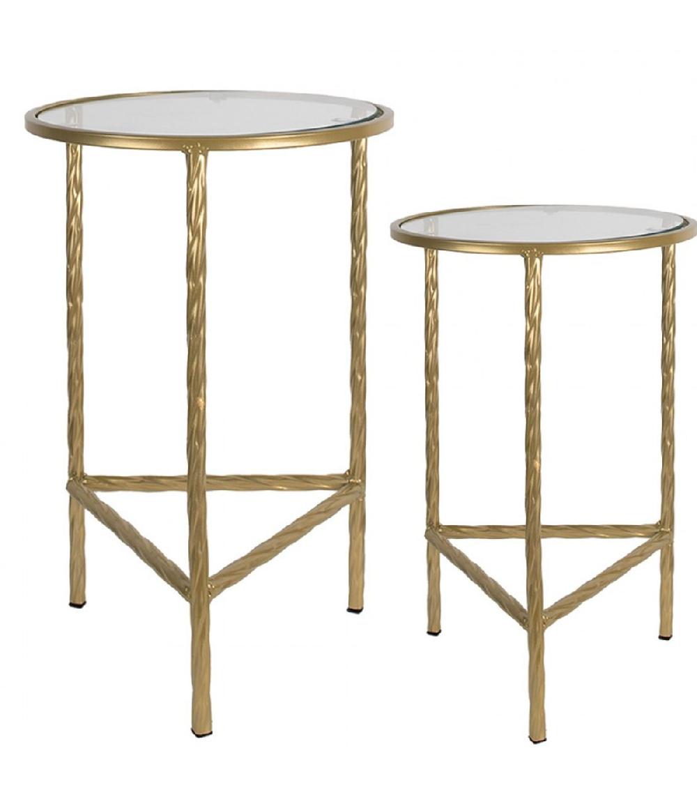 Wadiga Set De 2 Tables D'appoint Rondes En Métal Doré Et Verre 35x35x55cm
