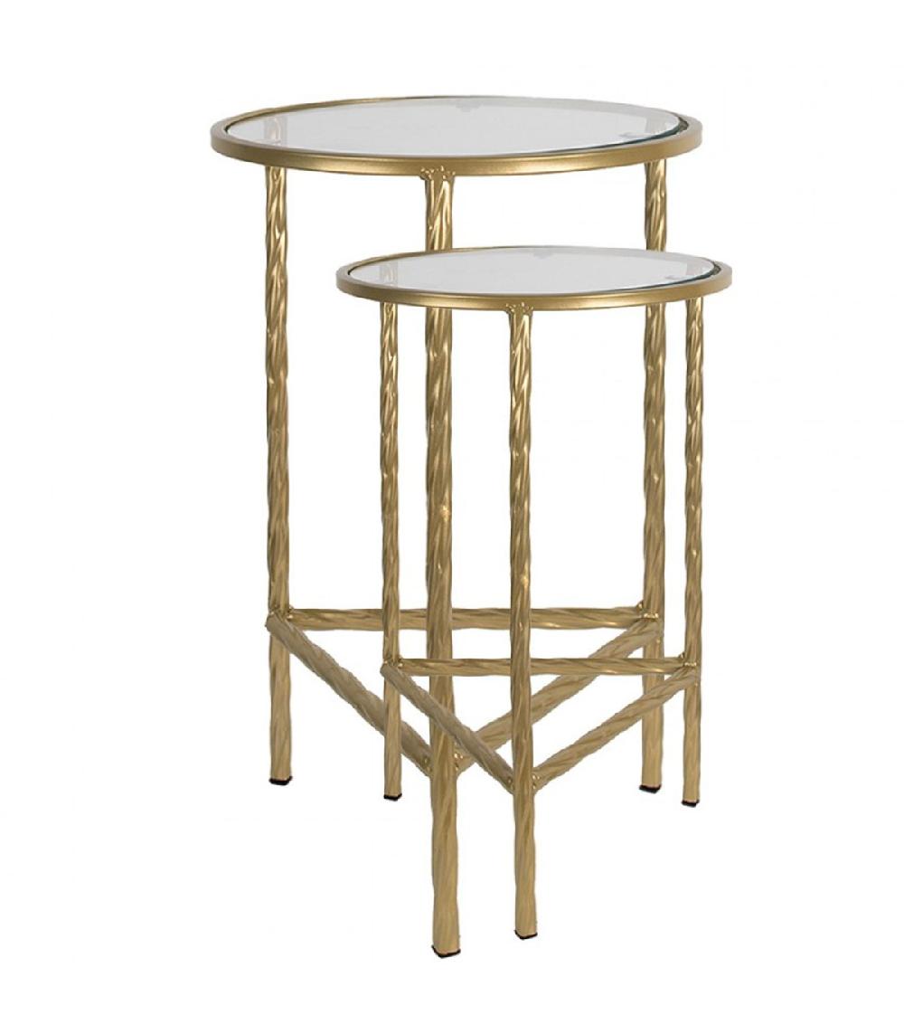 Wadiga Set De 2 Tables D'appoint Rondes En Métal Doré Et Verre 35x35x55cm